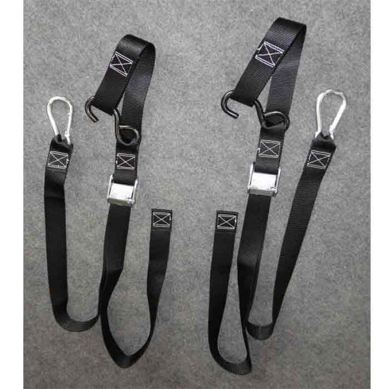 Adran 1.5" Tie Downs with S-Hook & Caribiner (Pair) Black