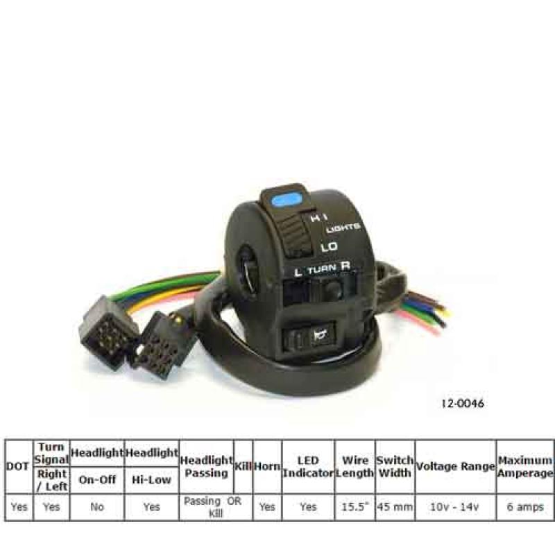 K & S D.O.T. Universal Switch: Turn Signal / Horn / High-Low / Passing Flash or Kill Button 